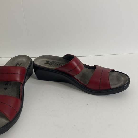 Mephisto Mobils Sandals Womens 42 12 Red Leather Two Strap Wedge Comfy Shoes - Picture 6 of 16